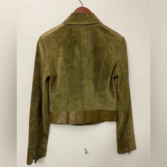 bebe Olive Green Suede Bomber Jacket - Picture 2 of 4